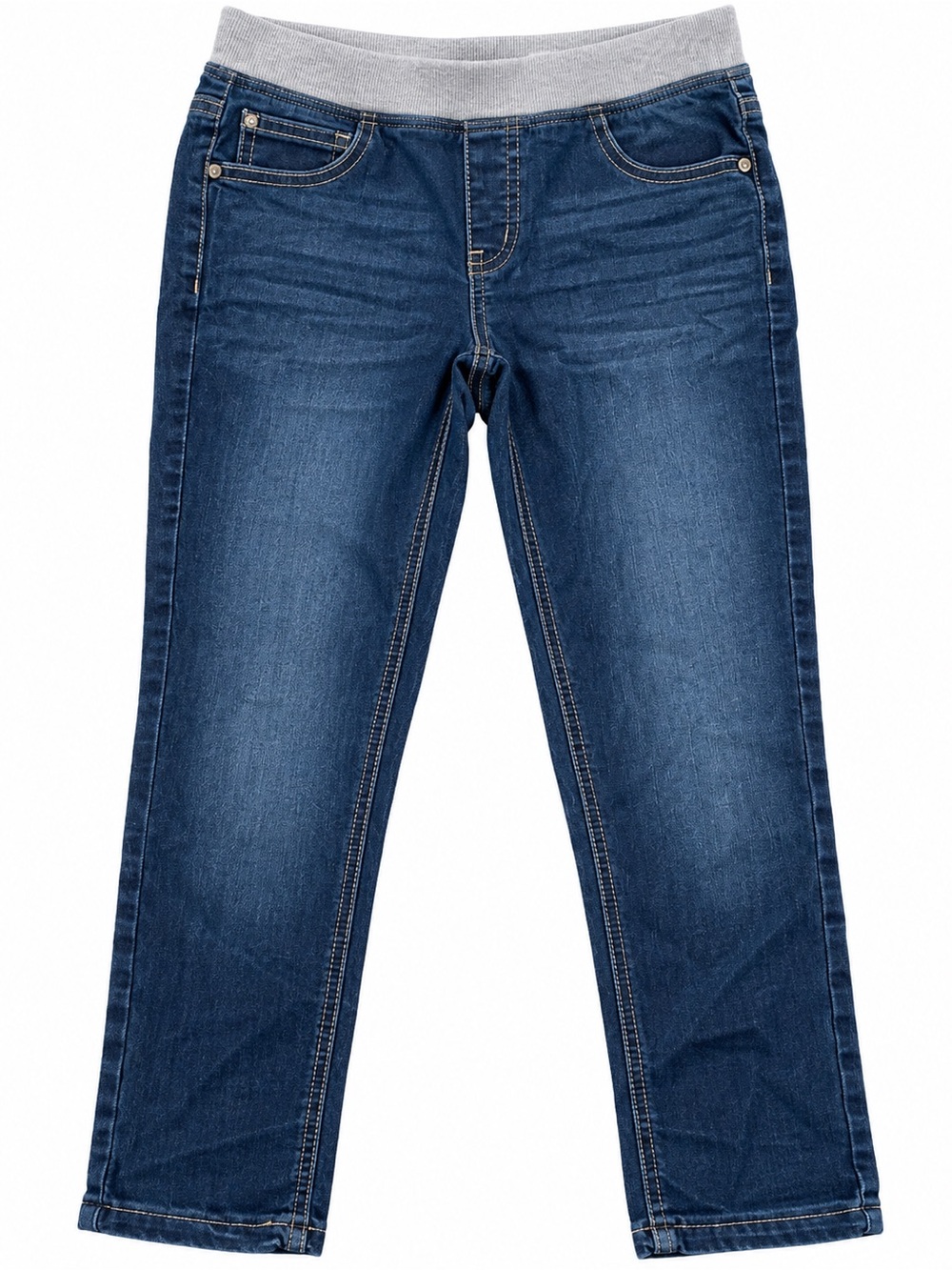 Justice Girls Blue Stretch Pull-On Jeans with Gray Waistband 14.5